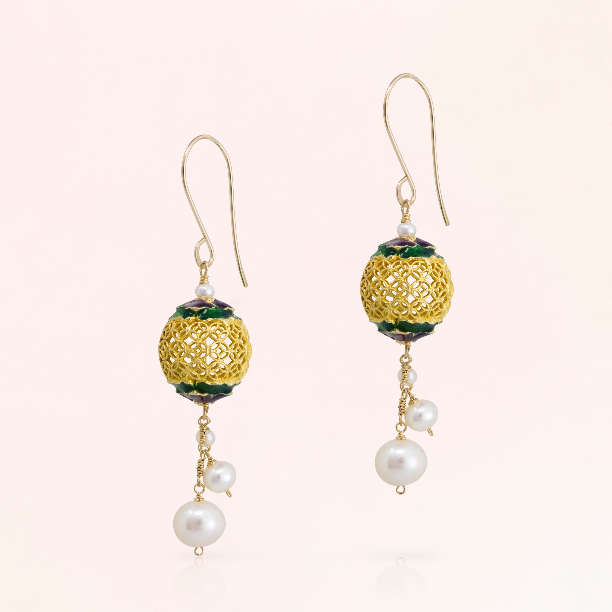 Cloisonne Earring with Pearl Drops