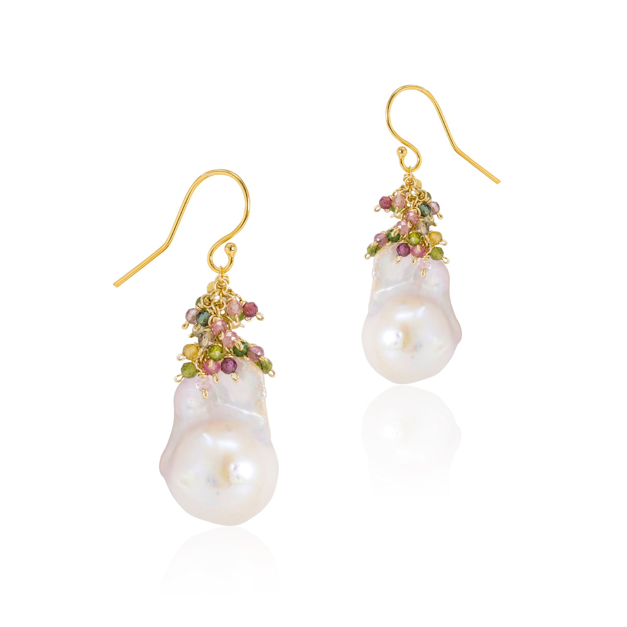 Baroque Pearl Earrings with Ruby Cluster