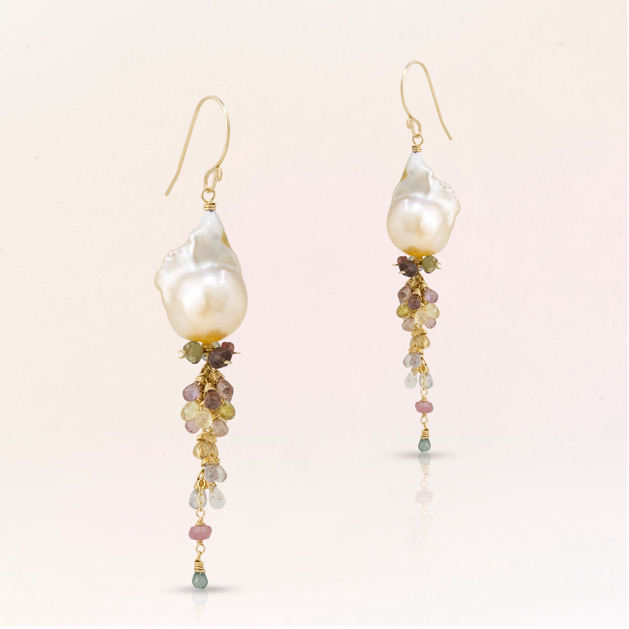 Baroque Pearl Earrings with Tourmaline Cluster