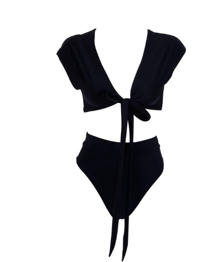 Mirame Swim - Wrapture Crop Top w/ High waisted bikini bottom - Black