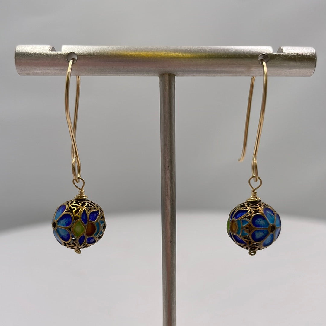 Cloisonne Earring with Pearl Drops