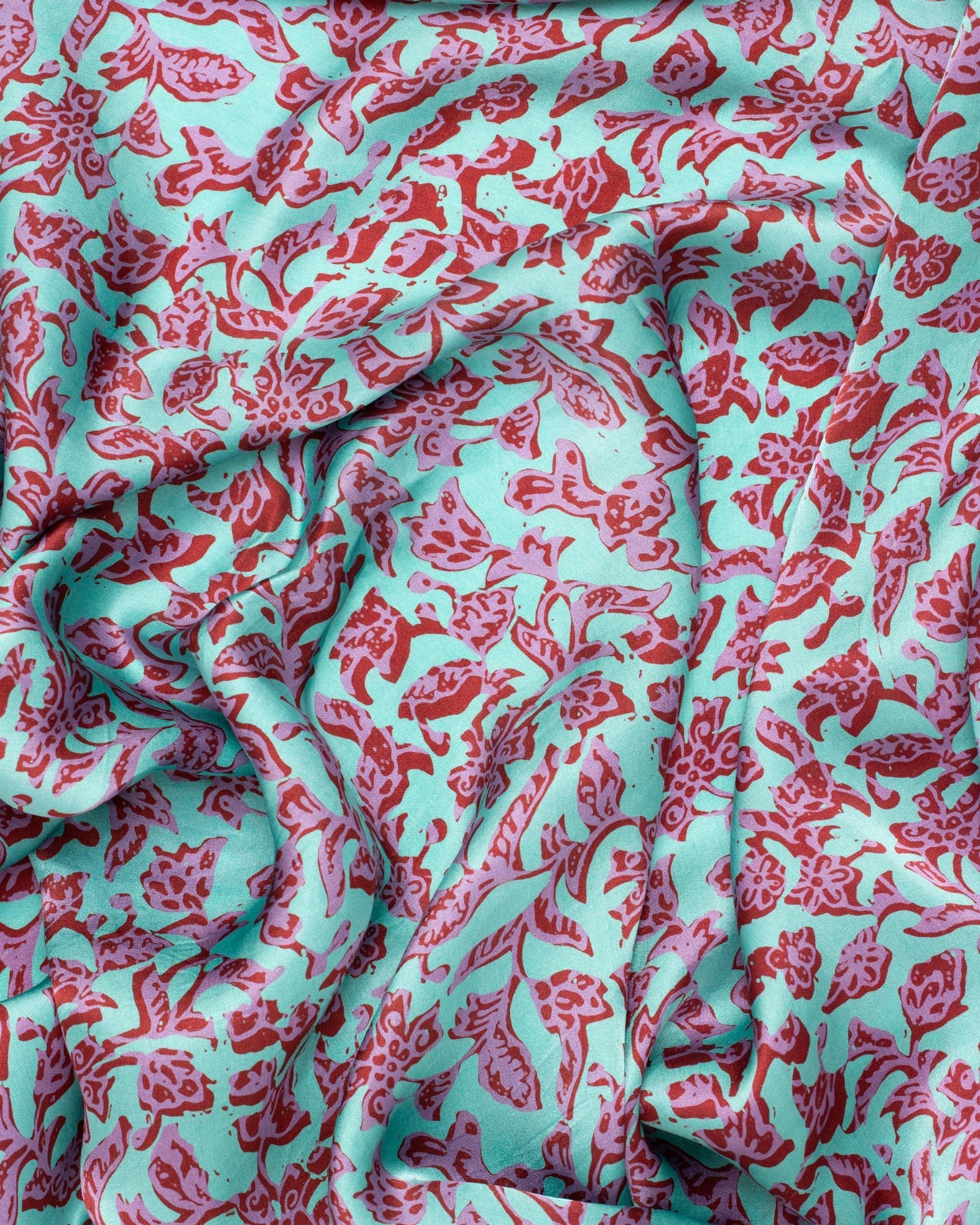 Botanical print turquoise silk sarong and scarf