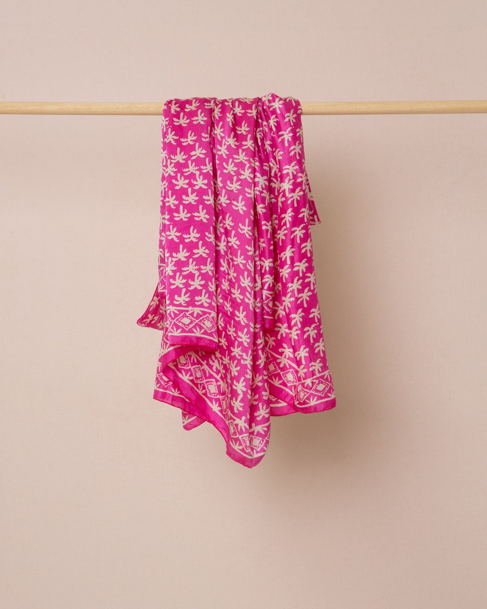 Pink palm print silk sarong and scarf