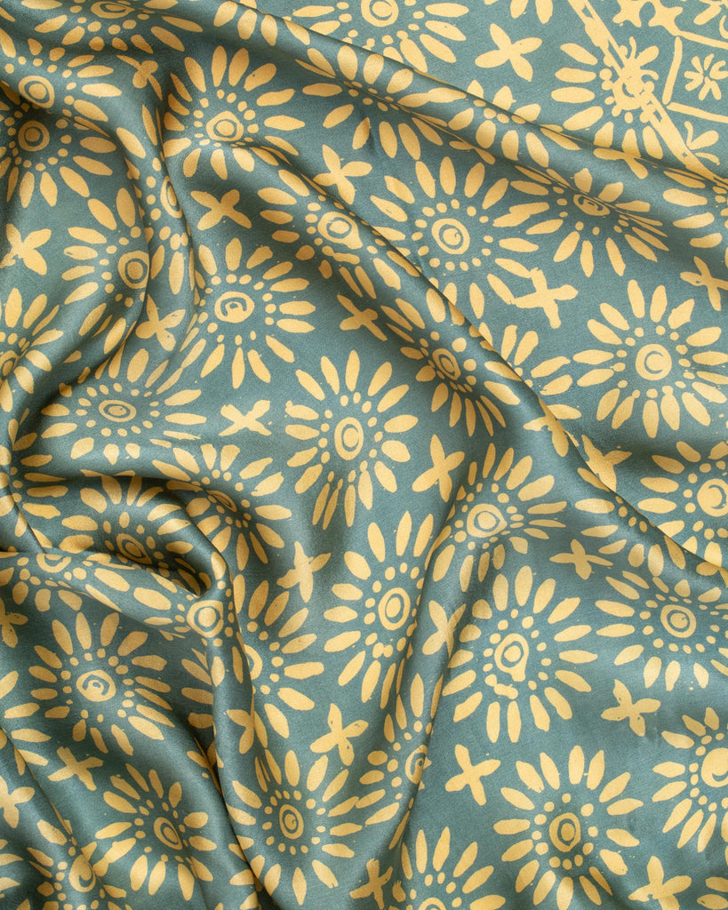 Geometric print teal and gold silk sarong and scarf