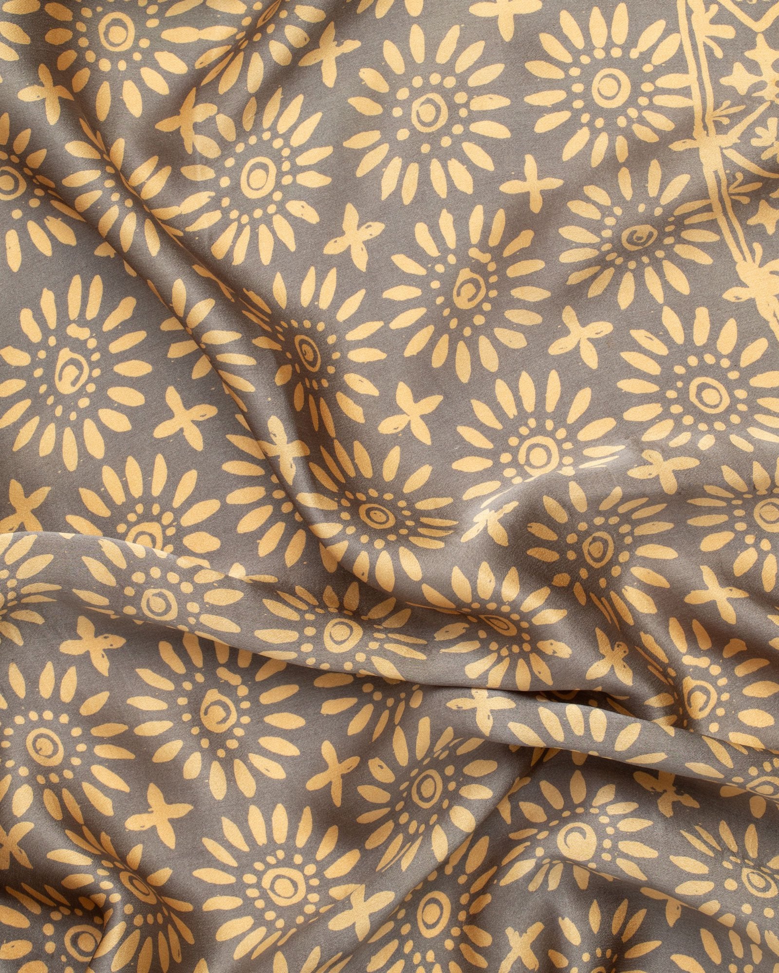 Geometric print grey and gold silk sarong and scarf